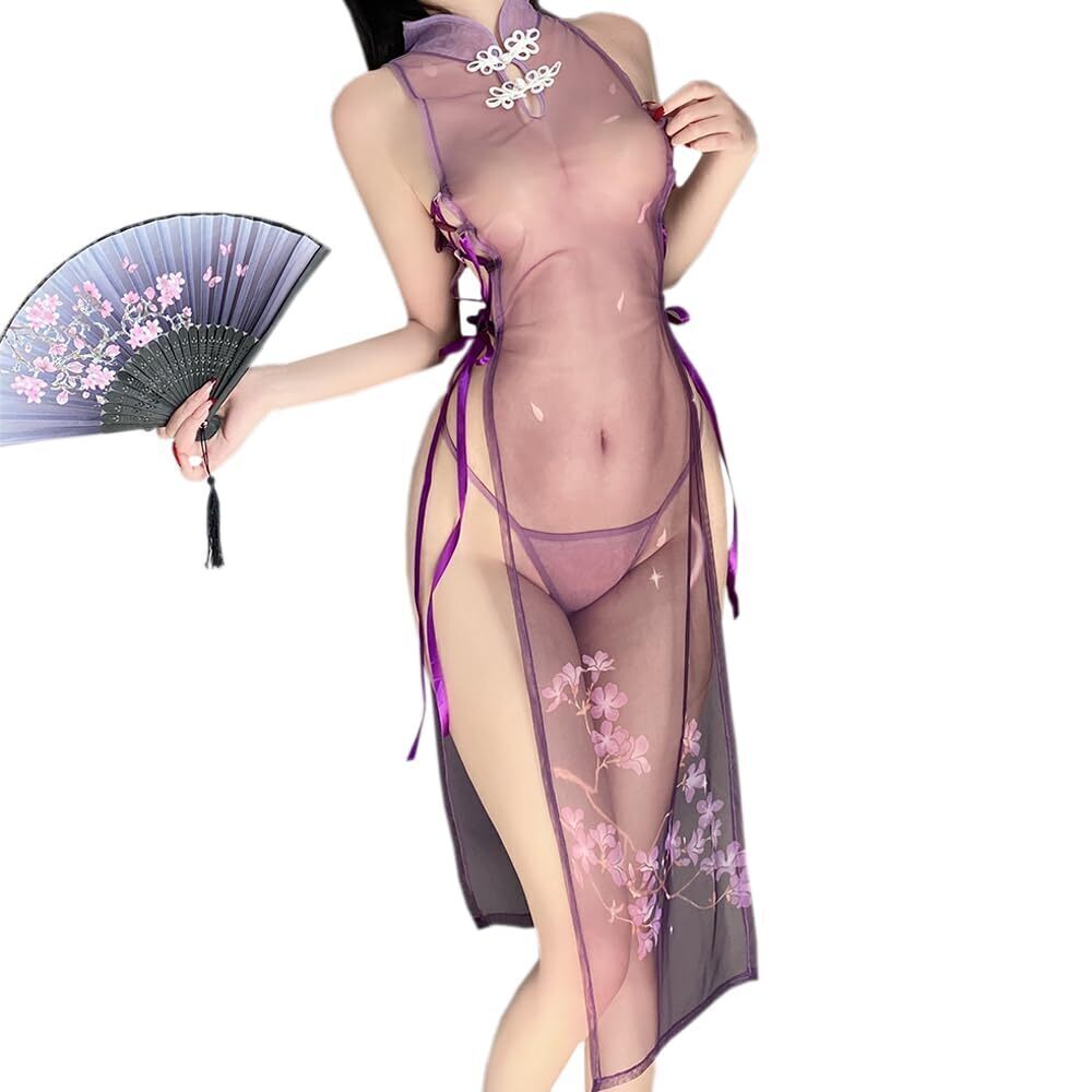 2719 sexy cheongsam dress lingerie Costume chinese Style Qipao Mesh outfit